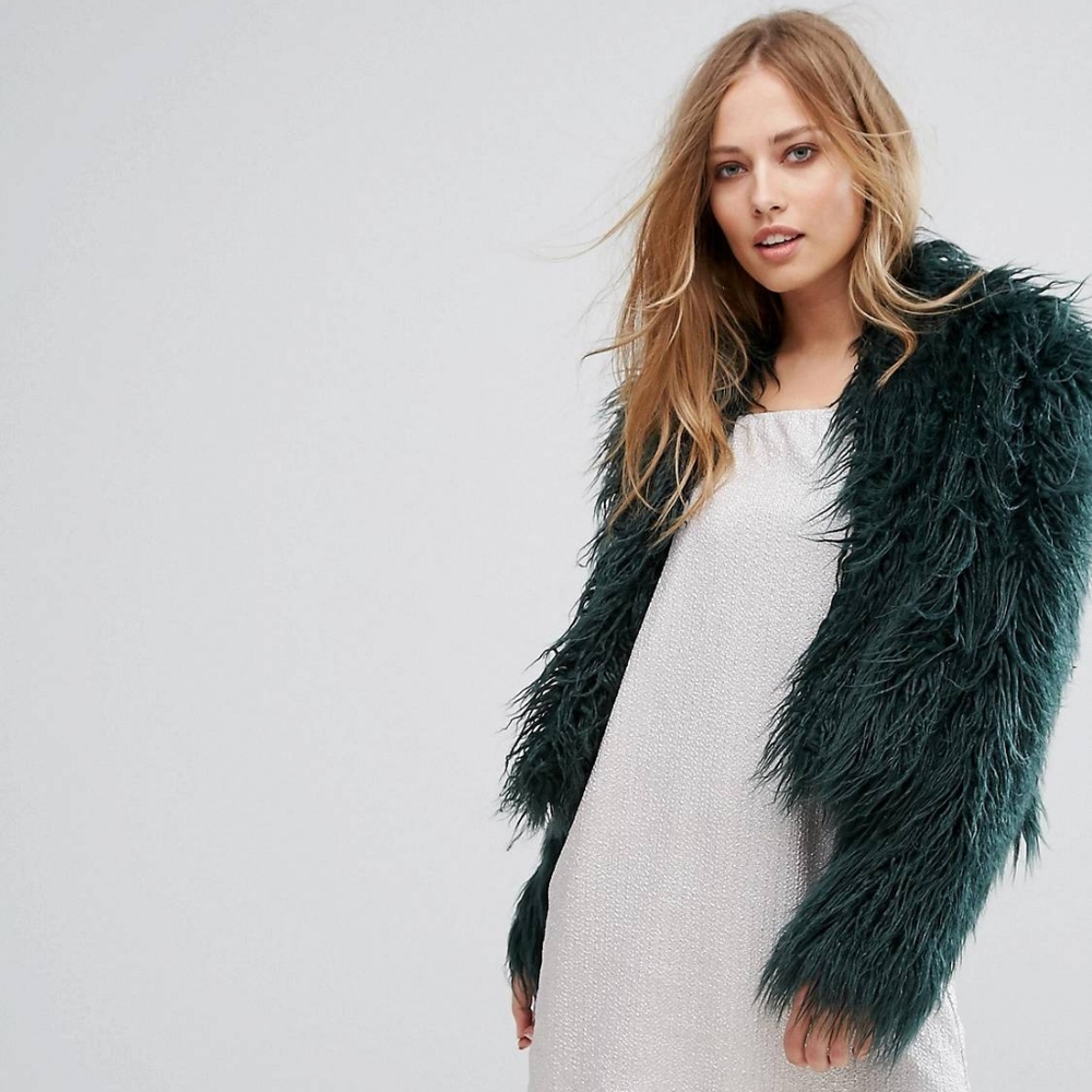 Keepsake Aurora forest green faux fur coat small